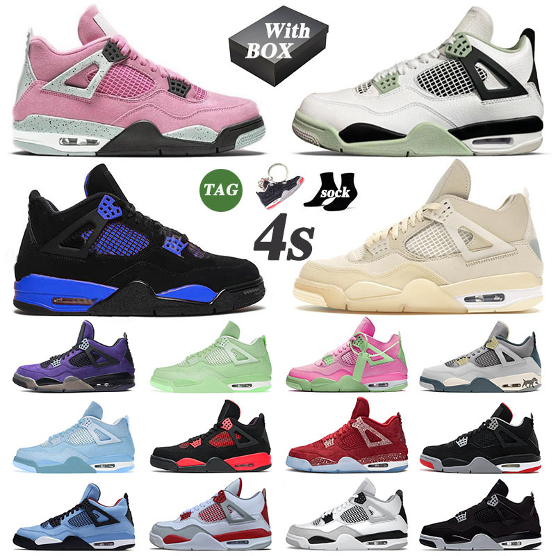 

With Box Jumpman 4 4s IV Designer Basketball Shoes For Mens Womens Seafoam J4 Blue Thunder Retro Red Peach Sb Bred Military Black Cat, 40-47 denim