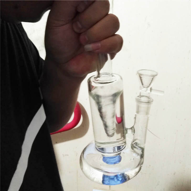 

Wholesale Smoking Accessories Glass Bongs In Hookah Gift 9.8 Inches Blue Whirlwind Water Pipes Beaker Oil Rig