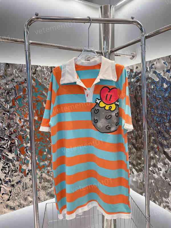 

Fashion Women Dress Cartoon Puff Sleeve Contrast Stripe Dress High Quality Luxury Comfortable Designer Dress For Womens 091212