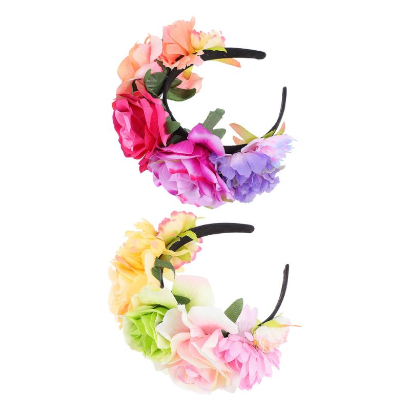 

Bandanas 2pcs Holiday Cosplay Po Headbands Cloth Imitation Rose Broad-brimmed HairbandsBandanas