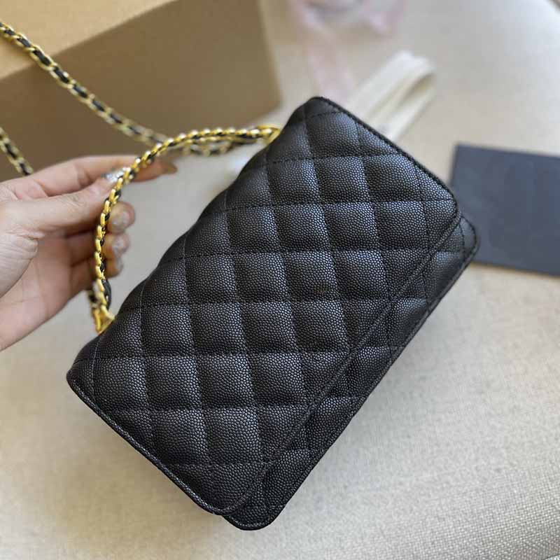 

19*12*5CM Ladies Solid Color Totes Bags Caviar Flap Mini Crossbody Designer Bags Fashion Brand Gold-Tone Metal Chains Diamond Quilting Shoulder Bag Handbags Womens ZH, Black