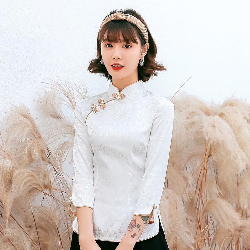 

Ethnic Clothing Plus Size Cheongsam Tops Chinese Traditional Mandarin Collar Tang Coat Soft Satin Style Shirt Spring Cotton Slim Blouse