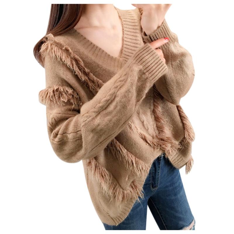 

Autumn Winter Womens Sweater Korean Fashion Knitted Tops Pullover Women Clothes Long Sleeve Loose Solid Basic Jumper, Beige