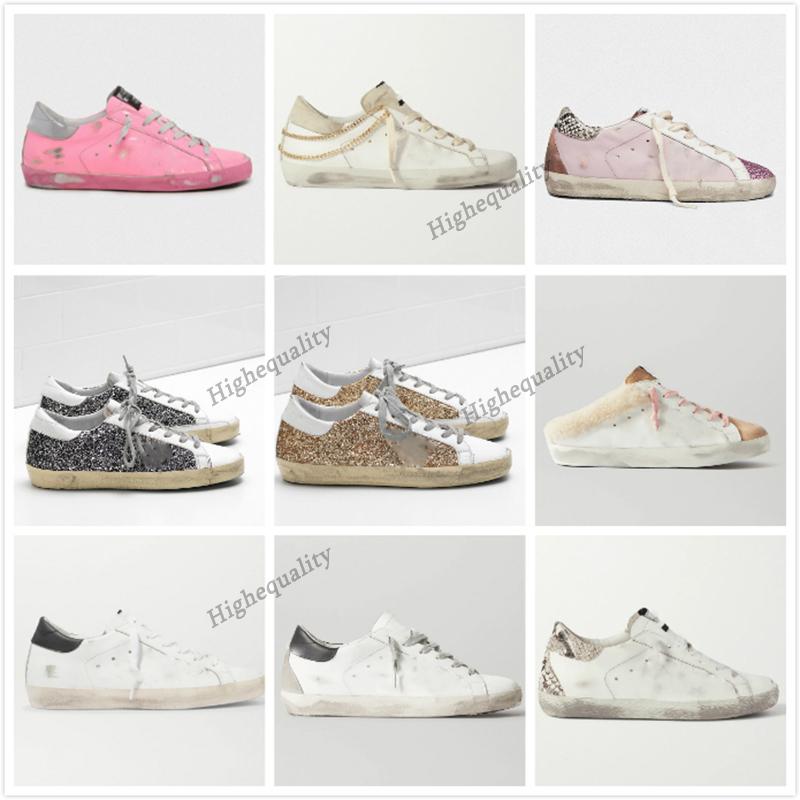 

2021 fashion basket hi stra sneakers white distressed dirty shoes designer superstar men and women casual Sneaker''Golden''Gooses'' WiH, Star20 silver glitter star