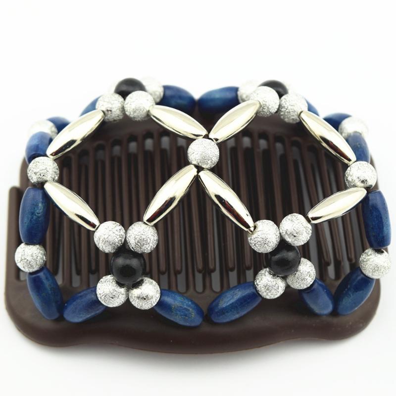 

Hair Clips & Barrettes 60 PCS/LOT Blue And Silver Pearl Beads Comb Elastic Beaded Double Twin Headwear Magic