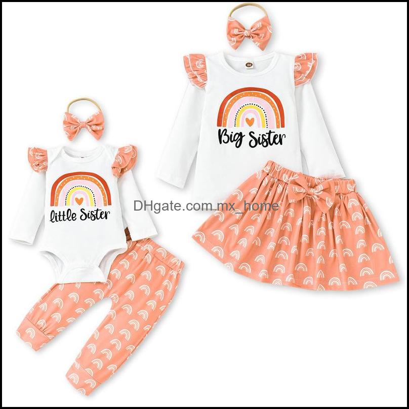 

Clothing Sets Baby Kids Baby Maternity Girls Outfits Children Flying Sleeve Letter Tops Rainbow Dhgae, A 70-80-90-100