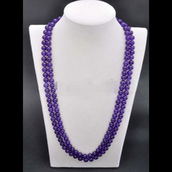 

Long 8mm Natural Ameghyst Round Gemstone purple Beads Necklace 36"