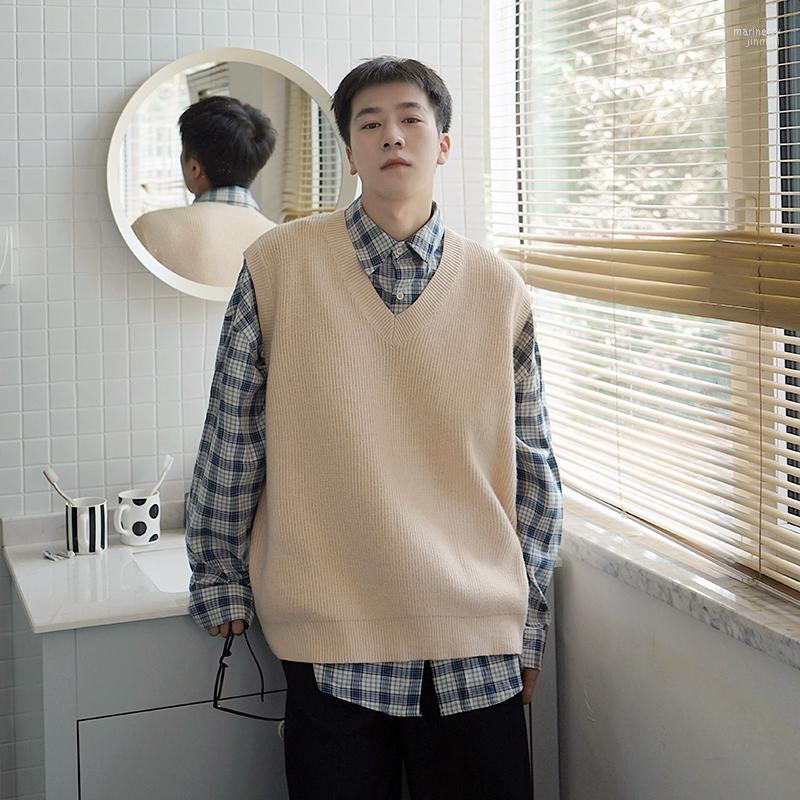 

Sweater Vest Men Solid V-neck Sleeveless Sweaters Mens Knitting Vests Streetwear Korean Style Simple Oversized Knitted Couples Mari22, Green sweater vests