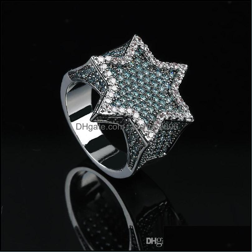 Bande Anneaux Bijoux Menthe Vert Cubique Zircone Bling Ice Out Juif Étoile De David Hexagramme Pour Hommes Hip Hop Rappeur Or Sier Drop Delivery