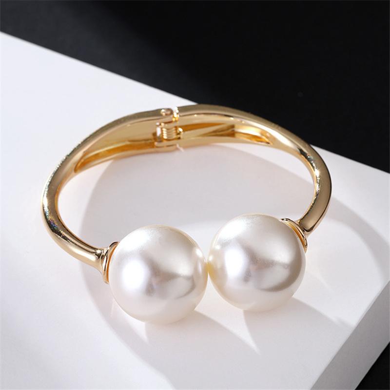 

Bangle Pearl Cuff Bracelets Bangles For Women Girl Trendy Alloy Asymmetric Double Layer Jewelry Party Lover Birthday GiftsBangle