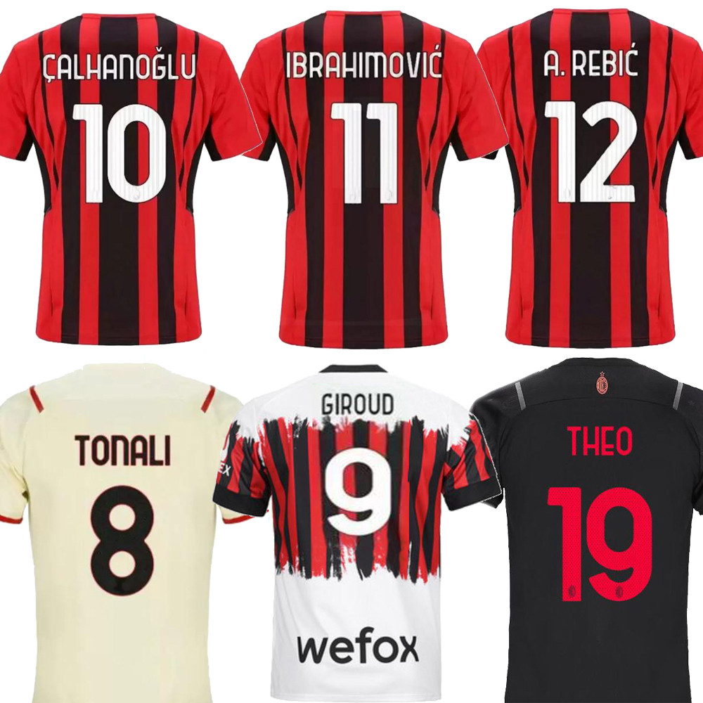 

IBRAHIMOVIC THEO soccer jersey Mens Home Away 4th AC GIROUD BENNACER KESSIE ROMAGNOLI CALHANOGLU TONALI REBIC MILANS football shirt uniforms 22 23, 3th away black