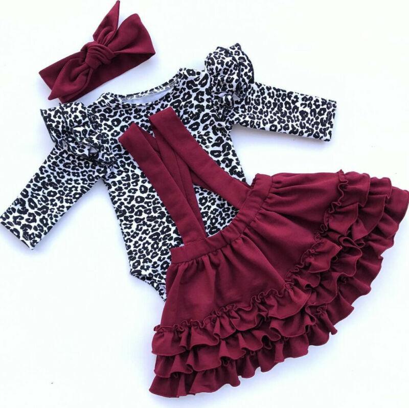 

Clothing Sets Infant Born Baby Girl Clothes Set Long Sleeve Leopard Top Suspender Skirt With Headband Kids ClothesClothing, As pic
