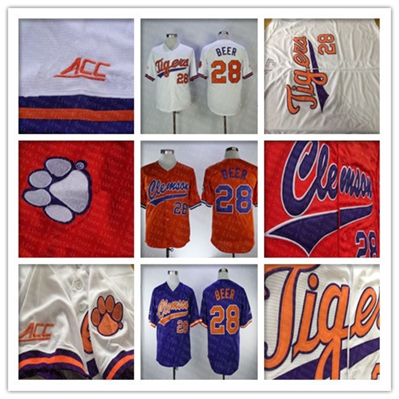 

Clemson College Baseball Jerseys Seth Beer 28 Home Road Away Orange White 100% Stitched s Shirts Good Quanlity