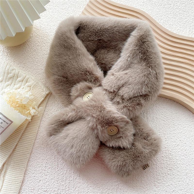 

Scarves Double Button Faux Fur Scarf Solid Color Thick Warm Neck All-match Snood Cross Collar Cover Winter ScarfScarves