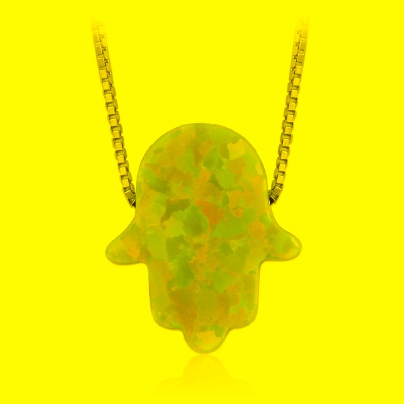 

Pendant Necklaces 11x13mm 925 Sterling Silver Opal Hamsa Necklace Lab Created OP10 Pink Fatima Hand Gems Stone For GiftPendant