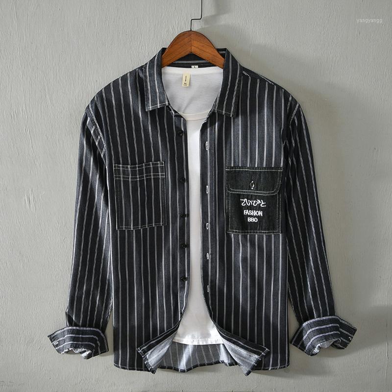 

Autumn And Winter Long-sleeved Pure Cotton Stripe Shirt Men Fashion Black Striped Shirts For Casual Comfortable Mens Men's, Blue