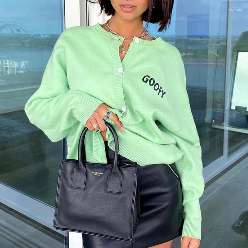 

Women' T-Shirt Knitted Letter Print Casual Shirt Women' Long Sleeve O-neck Buttons Minimalist Loose Fashion Top 2022 FashionWomen, Green