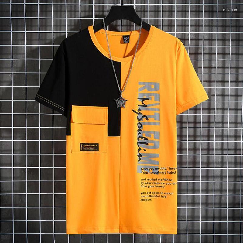 

Men's T-Shirts Summer Men Short Sleeve Patchwork High Street Tees Letter Plus Size 8XL 9XL 10XL Man 160KG Tops Loose Yellow TshirtMen's Mild, White