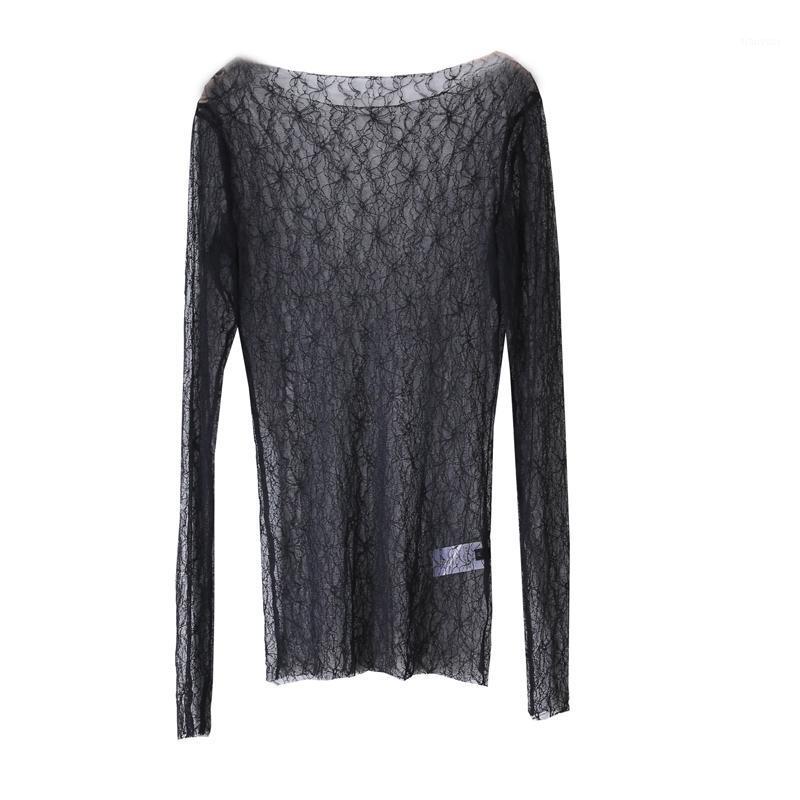 

Women' Blouses & Shirts There Is No Softer Lace Than It! Nordic Orders! High Elasticity Ultra-thin Perspective Low Round Neck Female Bottom, Black