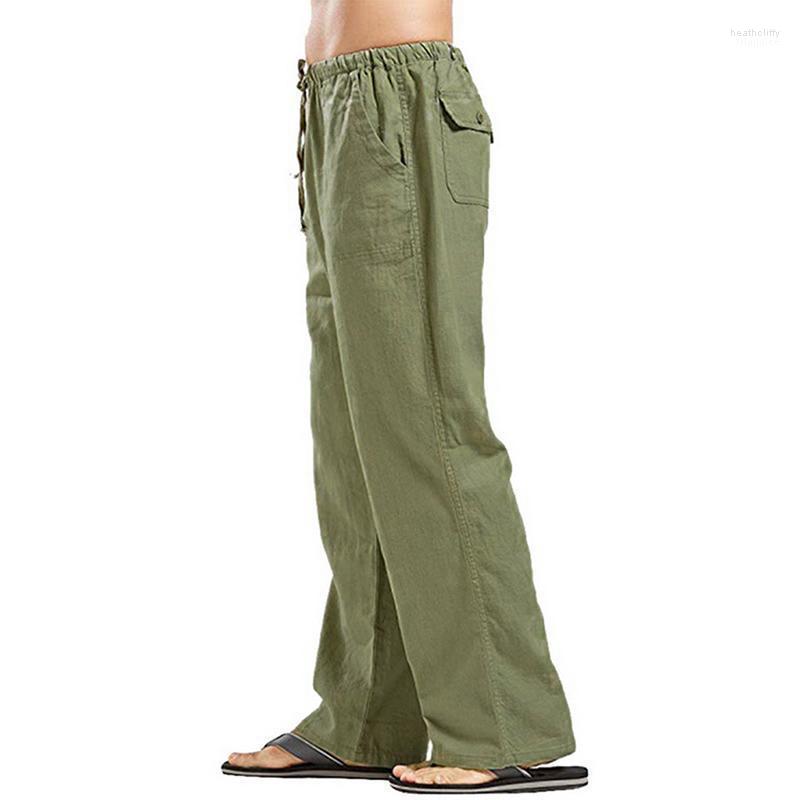 

Men' Pants Mens Cotton Linen Casual For Men Summer Clothing Solid Straight Loose Streetwear Ropa Hombre Men' #wMen' Heat22, Army green