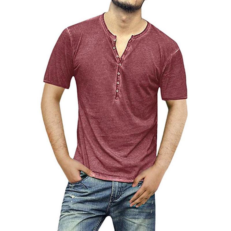 

Men's T-Shirts Jodimitty Men Top Moisture-wicking Short Sleeve T-shirt Solid Color Casual V Neck Thin Buttons Male Clothing, French gray