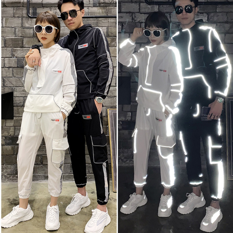 Mode Hip Hop chanteur danseur scène vêtements hommes 2 pièces bandes réfléchissantes costumes ensembles veste pantalon sur mesure Cool mâle 22060