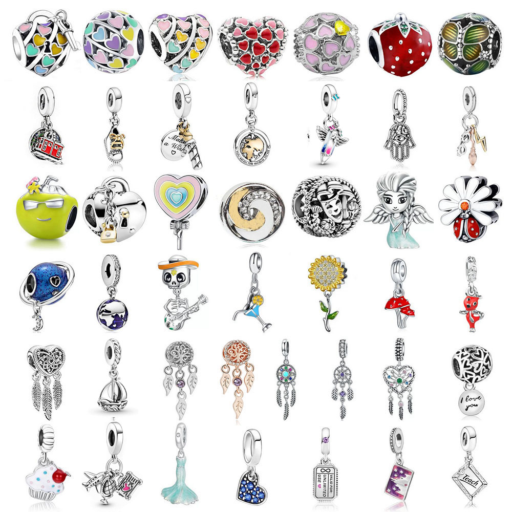 925 perles de charme en argent balancent couleur coeur serrure à clé capteur de rêves pomme robe chaussure perle Fit Pandora bracelet à breloques