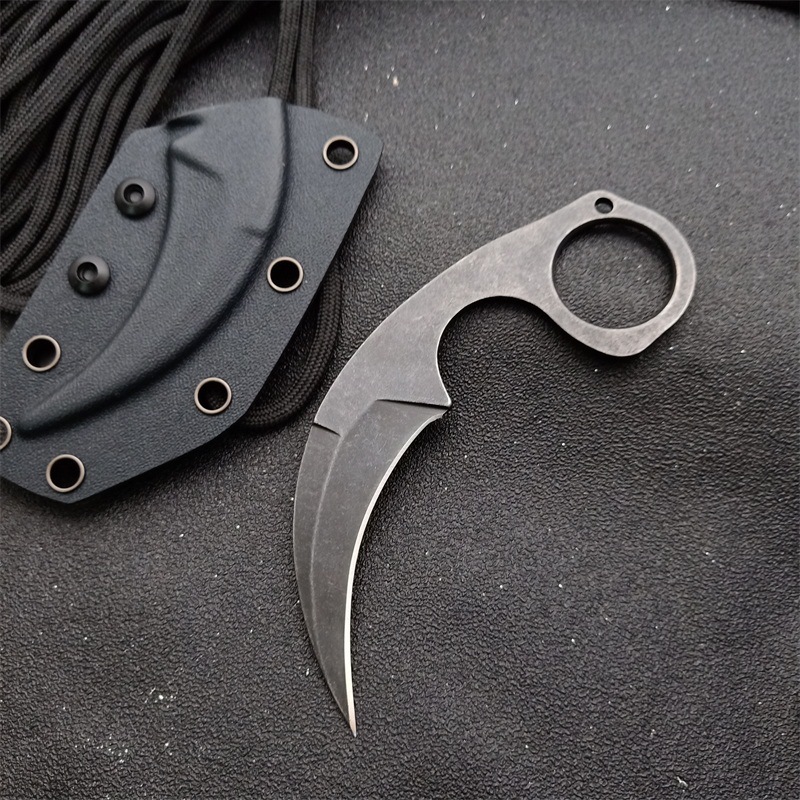 

Blade All Steel Handle Camping Outdoors Knife EDC Top Quality Fixed Karambit Stone Wash Blades Full Tang Claw Knives With Kydex