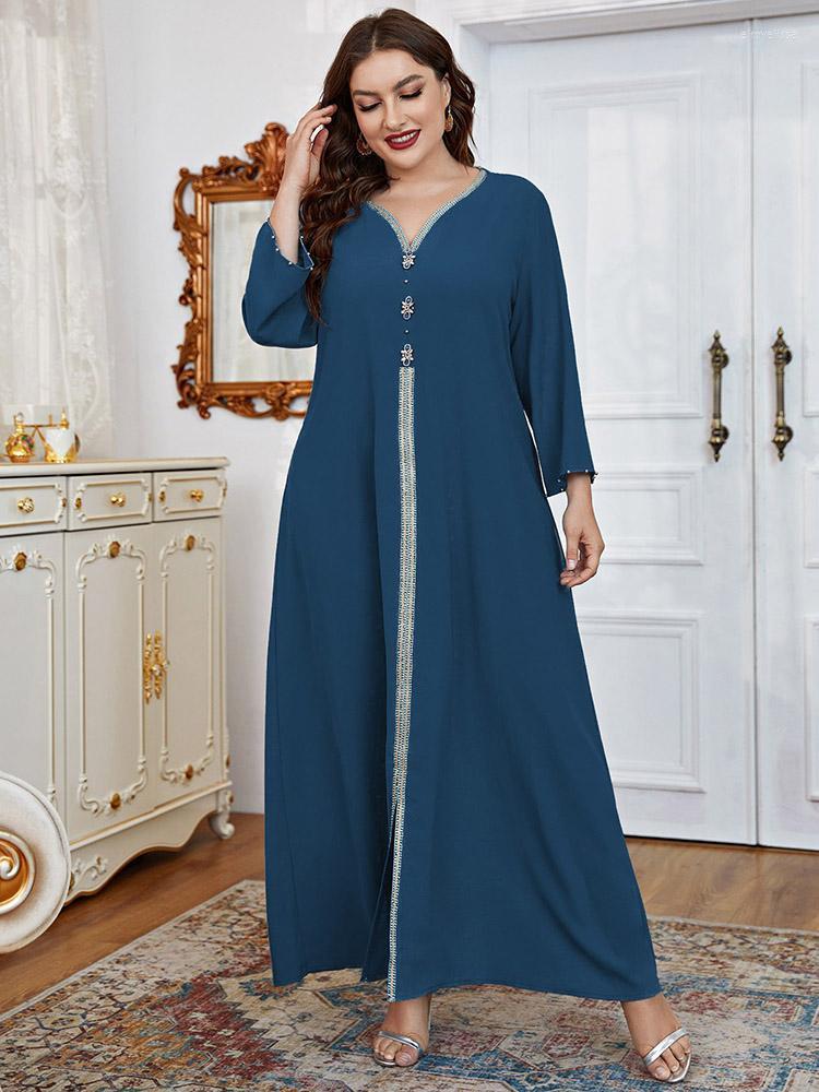 

Plus Size Dresses Oversized 2022 Spring Casual Blue Large Long Sleeve Women Party Evening Abaya Muslim Festival ClothingPlus Elro22