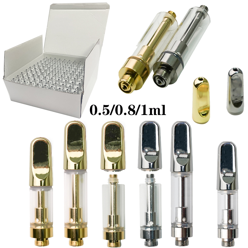 

TH205 Gold Silver Vape Cartridges 0.5ML 1ML Atomizers Ceramic Coil Cartridge Dab Wax Vaporizer Oil Carts Glass 510 Thread Battery Atomizer E Cigarette Empty Vapes Pen