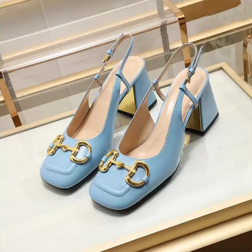 

2022 Newest Elegant summer sandals sexy fashion high heels metal buckle thick heel designer gold women's shoes women bridal wedding shoes