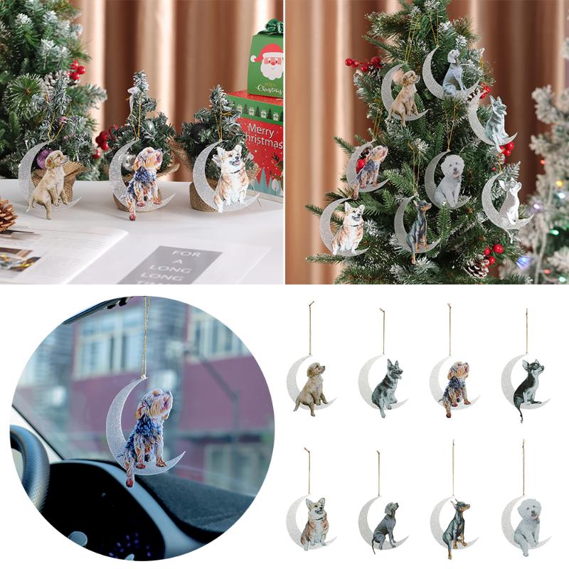 

Interior Decorations Christmas Tree Decoration Dog Sitting On The Moon Hanging Pendant Acrylic Car Rearview Mirror Backpack Xmas GiftInterio