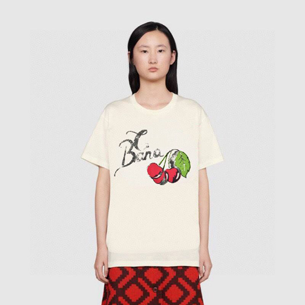 

2022SS Men And Women Fruit Cherry Bana Shirt Print Tee Short Sleeve Loose Crew Neck T Shirts Breathable Summer Made In Italy G Big Size Oversized Plus Large, White