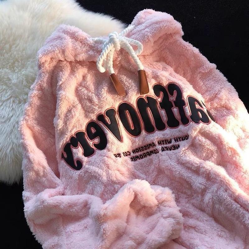 

Women' Hoodies & Sweatshirts Cute And Gentle Letter Embroidery Plus Velvet Thick Lamb Wool Sweater Women Autumn Winter Loose Retro High Sen