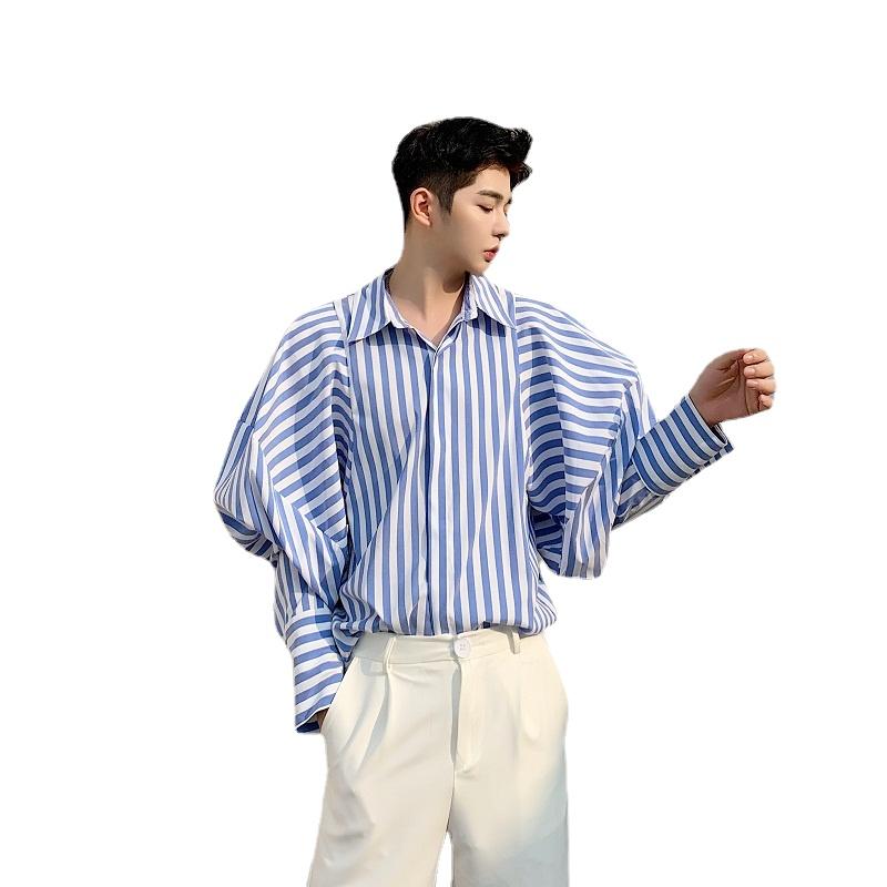 

Men's Casual Shirts Men Retro Fashion Puff Sleeve Stripe Shirt Male Streetwear Vintage Punk Gothic Loose Dress Stage ClothingMen's, 3953