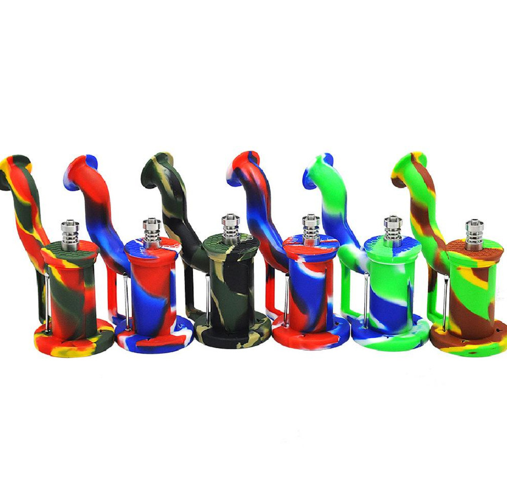 

Factory Price Silicone water pipe silicone bong glass bong dab rig with titanium nail and dab tool glass pipe Hookah