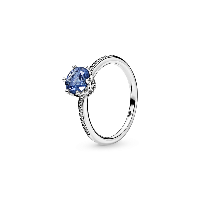 Blue Sparkling Crown Ring Original Box Set Authentic 925 Sterling Women Wedding Gift Jewelry Luxury Diamond Stacking rings High Quality