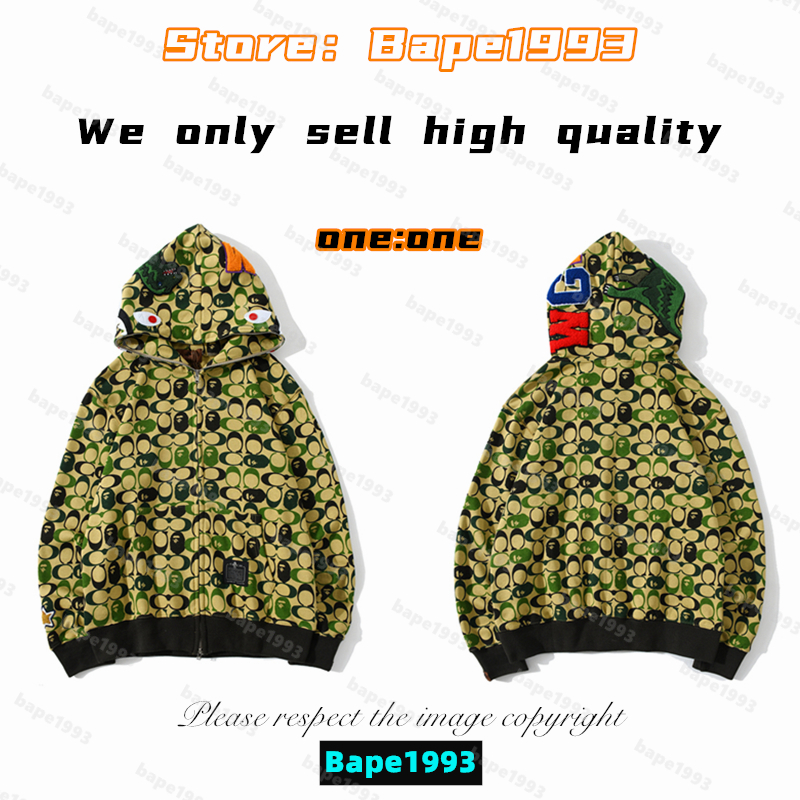 

High quality Apes Mens Hoodies & Sweatshirt Japan shark B ape head Galaxy spots luminous camo Male and female couples with the same model 100% cotton New hoodie 1993 KS1-20, 1 button