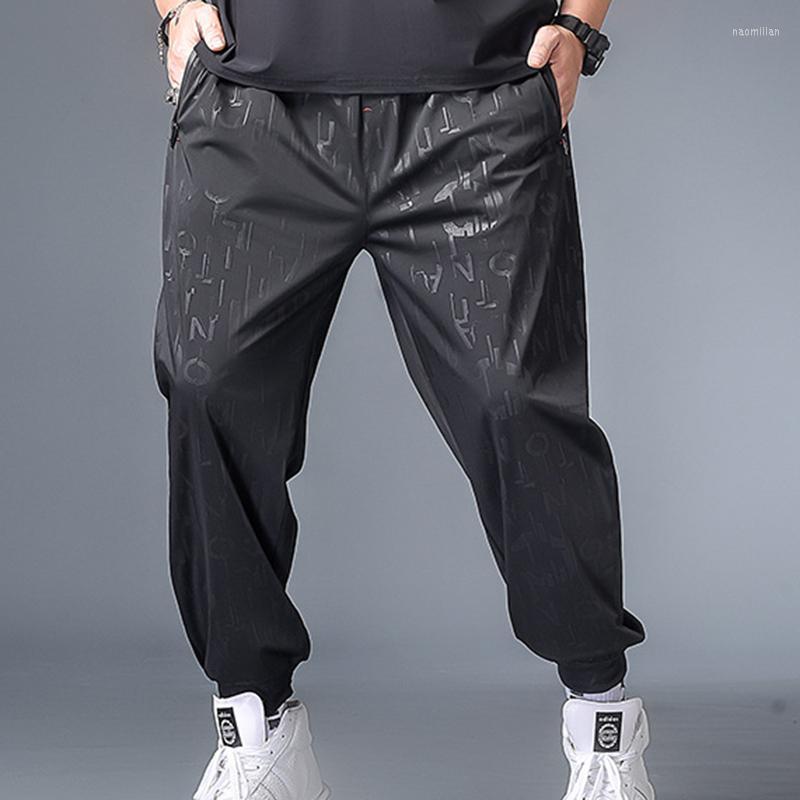

Men's Pants Summer Male Sports Men Trousers Ice Silk Quick Dry Breathable Fabric Feet Oversized XL-7XLMen's Naom22, Black