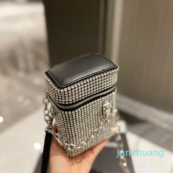 

Designer- Women Case Bag Shining dinner bag Diamond Mini Tote Bags billing chain Messenger shoulder handbags, Silver
