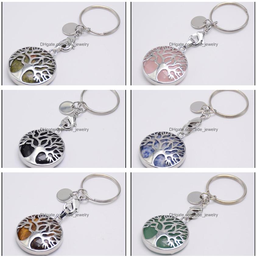 

Key Rings Lobster Clasp Tree Of Life Natural Rose Quartz Gem Stone Ring Healing Crystal Keychain Jewelry Birthday Keyrings Bdejewelry Dhdrs