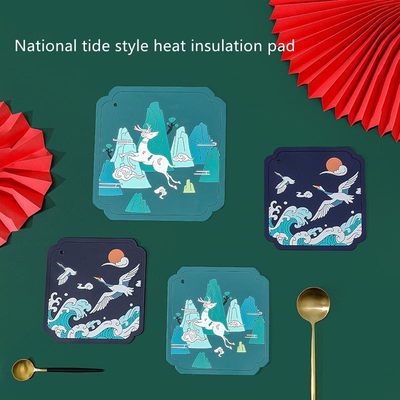 

Mats & Pads National Tide Style Heat Insulation Pad Round Shape Waterproof Non-slip Tea Table Mat Bar