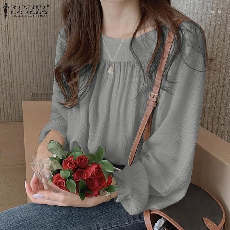 

Women' Blouses & Shirts Elegant Pleated Tops Summer 2022 Casual Long Sleeve Blusas Female Solid Tunic Streetwear Chemise, Gray