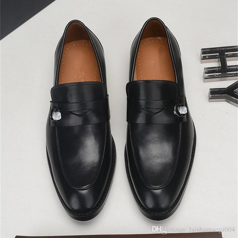 

A2 Luxury Italy Brand New Fashion Designer Men Shoes Vintage Autumn Formal Dress Shoes Real Leather Flats Luxury High Quality Wedding Loafers Black Size 38-45, Shoelace