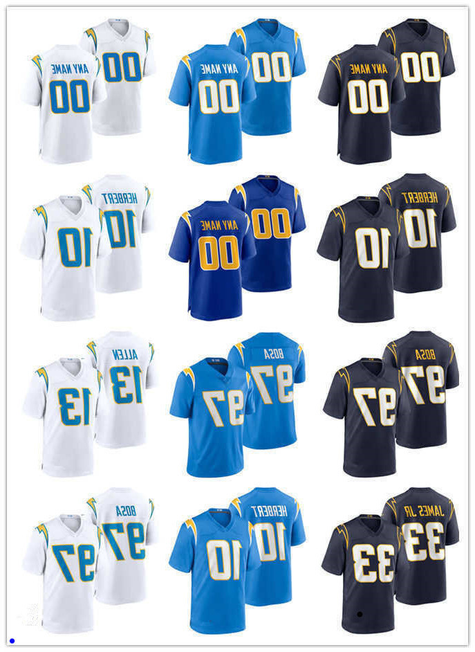 

77 Zion Johnson custom Los Angeles''Chargers''10 Justin Herbert 13 Keenan Allen 52 Khalil Mack 3 Derwin James 97 Joey Bosa Football Jerseys, Color