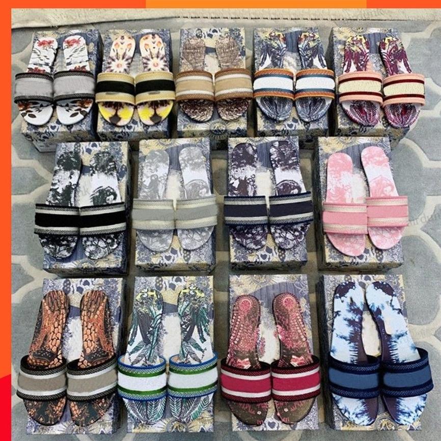 

2022 Paris Embroidered Dazzle Dways Slipper Sandals Women Ladies Scuffs Summer Beach Striped Flip Flops Flat Slide Slippers Cotton2185, 14