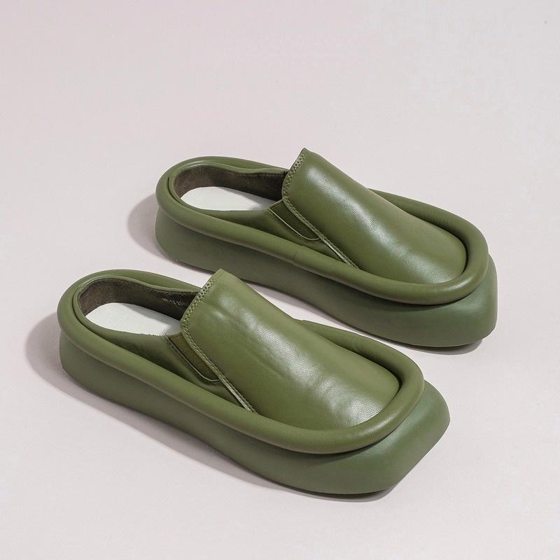 

New Platform Green Woman Slippers Fashion Women Summer Shoes Designer Flip Flops Outdoor Beach Slippers Flat Leather Slaps, Beige