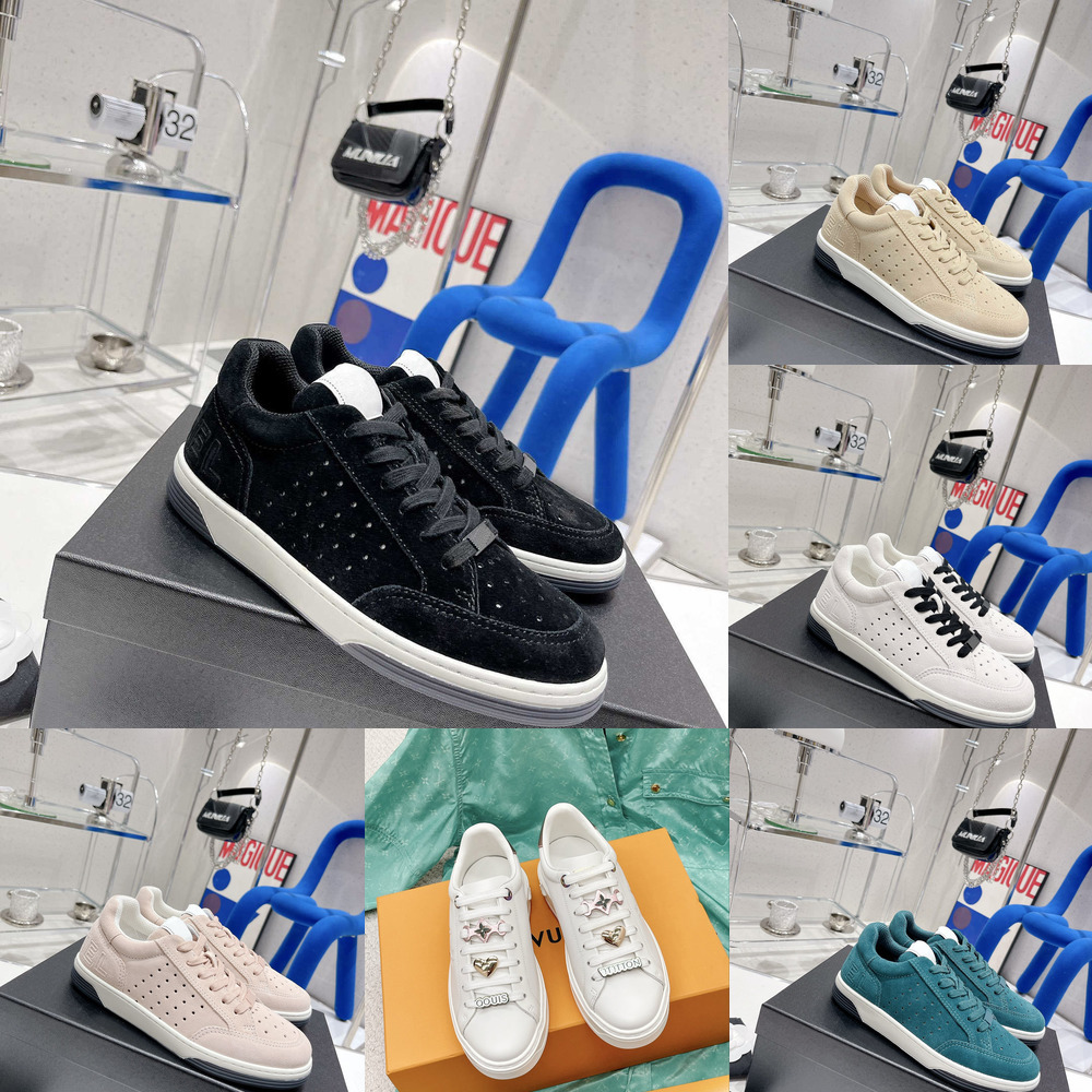 

22A suede Time Out Sneakers Women Platform Calf Leather Shoes Embossed Bleu White Denim Designer shoes Patchwork Trainers Rubber Flat Outsole Shoes, Chjp7205