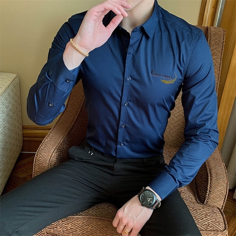 

brand Dress Shirts new social long sleeve shirts men slim fit vintage fashions men's shirt man dress jersey clothing 201124, Red