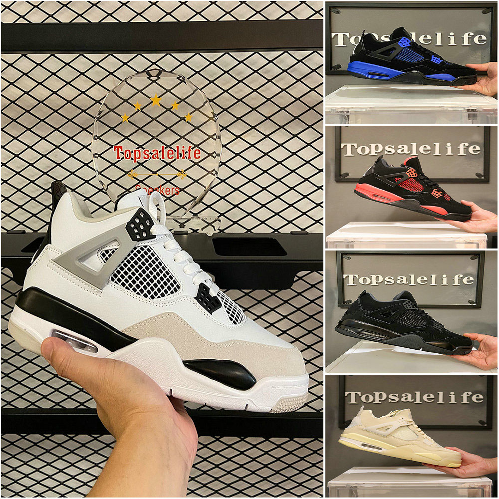 

2022 New Jumpman 4 4s Basketball Shoes Mens Womens Military Black Cats Fire Red Thunder University Blue Oreo What The All White Sports Training Sneakers, Color 19